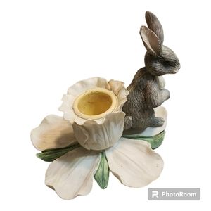 Vintage Bunny on Daffodil Candlestick